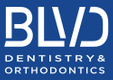 BLVD Dentistry & Orthodontics logo with white text on blue background.